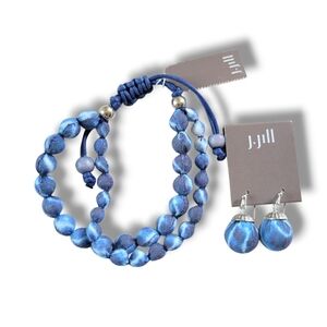 J. Jill | NWT Blue Tie-Dye Marbled Bead Bracelet & Matching Earrings Set